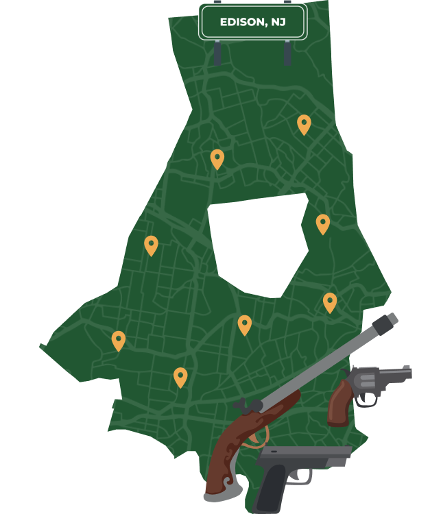 Picture of Edison, New Jersey City Map with Edison sign on it and places that we buy guns from.