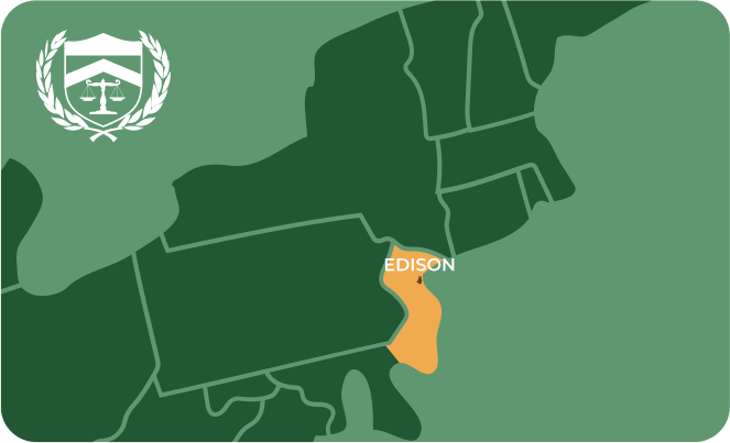 State map with Edison, New Jersey highlighted, showing that Cash for Arms purchases guns in Edison