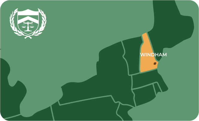 State map with Windham, New Hampshire highlighted, showing that Cash for Arms purchases guns in Windham