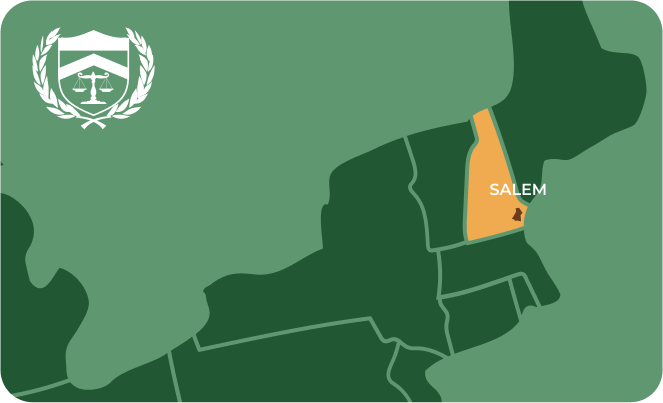 State map with Salem, New Hampshire highlighted, showing that Cash for Arms purchases guns in Salem