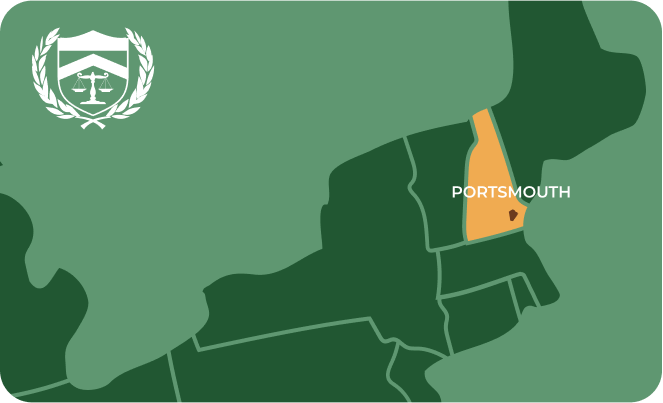 State map with Portsmouth, New Hampshire highlighted, showing that Cash for Arms purchases guns in Portsmouth