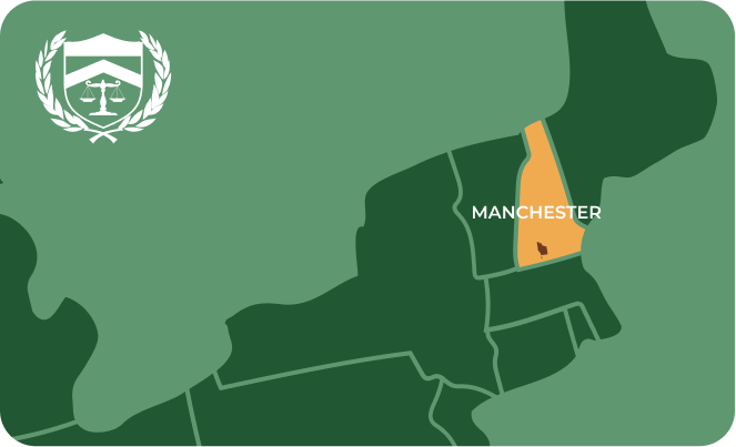 State map with Manchester, New Hampshire highlighted, showing that Cash for Arms purchases guns in Manchester