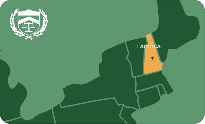 State map with Laconia, New Hampshire highlighted, showing that Cash for Arms purchases guns in Laconia