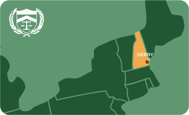 State map with Derry, New Hampshire highlighted, showing that Cash for Arms purchases guns in Derry