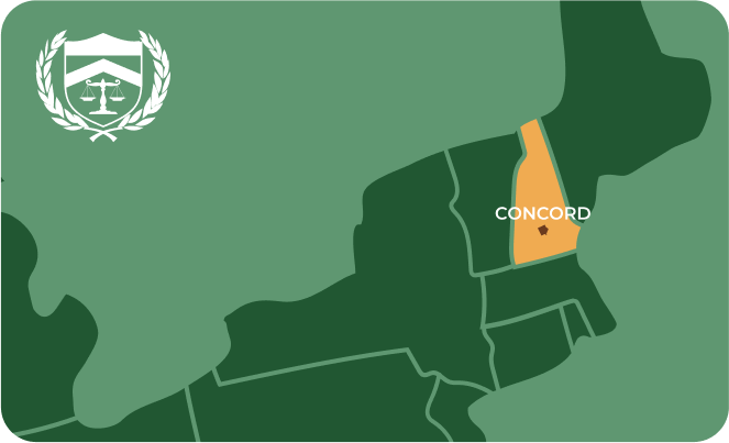 State map with Concord, New Hampshire highlighted, showing that Cash for Arms purchases guns in Concord