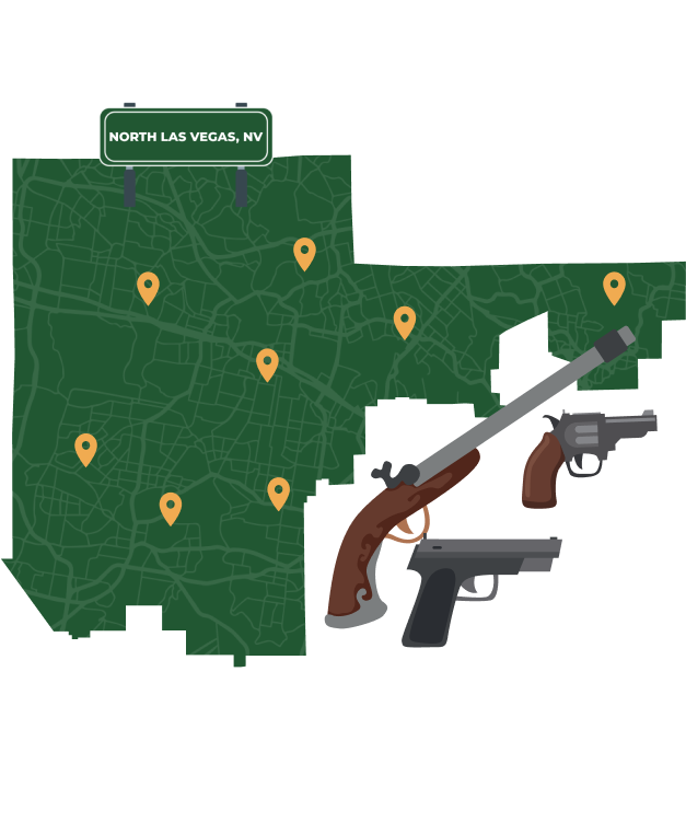 Picture of North Las Vegas, Nevada City Map with North Las Vegas sign on it and places that we buy guns from.
