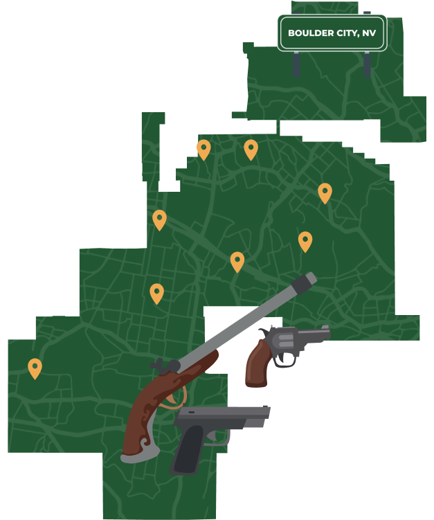 Picture of Boulder City, Nevada City Map with Boulder City sign on it and places that we buy guns from.