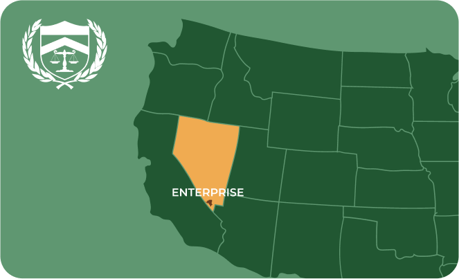 State map with Enterprise, Nevada highlighted, showing that Cash for Arms purchases guns in Enterprise