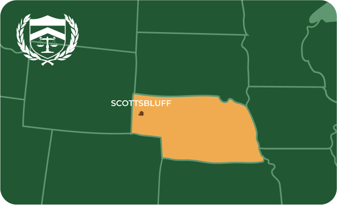 State map with Scottsbluff, Nebraska highlighted, showing that Cash for Arms purchases guns in Scottsbluff