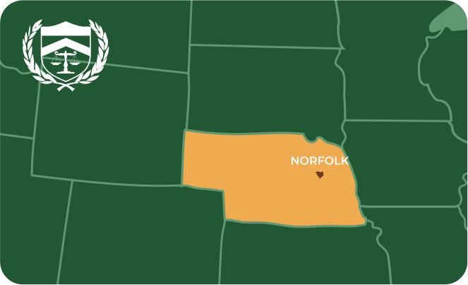 State map with Norfolk, Nebraska highlighted, showing that Cash for Arms purchases guns in Norfolk