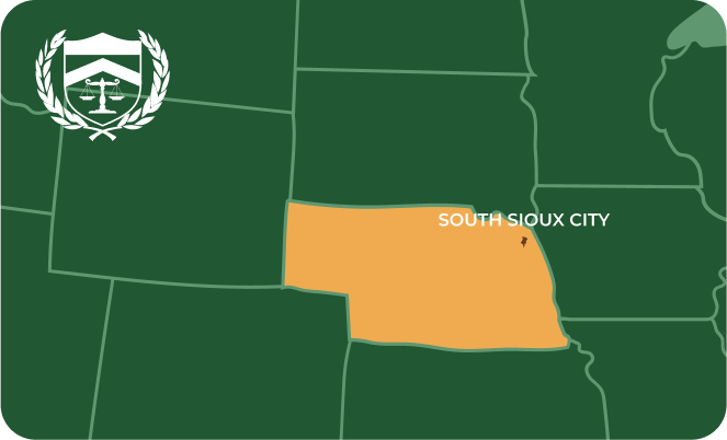 State map with South Sioux City, Nebraska highlighted, showing that Cash for Arms purchases guns in South Sioux City