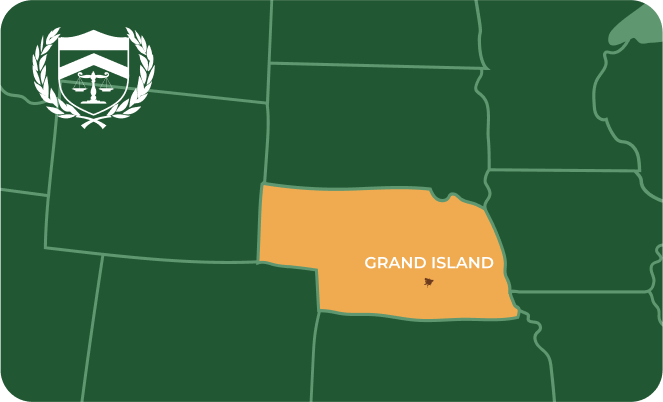 State map with Grand Island, Nebraska highlighted, showing that Cash for Arms purchases guns in Grand Island