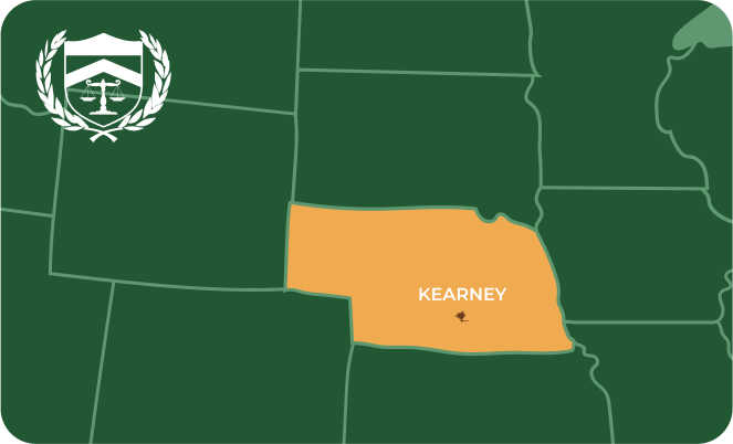 State map with Kearney, Nebraska highlighted, showing that Cash for Arms purchases guns in Kearney
