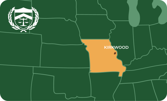 State map with Kirkwood, Missouri highlighted, showing that Cash for Arms purchases guns in Kirkwood