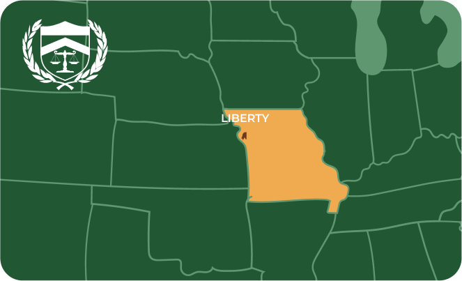 State map with Liberty, Missouri highlighted, showing that Cash for Arms purchases guns in Liberty