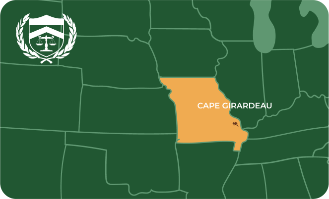 State map with Cape Girardeau, Missouri highlighted, showing that Cash for Arms purchases guns in Cape Girardeau