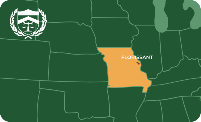 State map with Florissant, Missouri highlighted, showing that Cash for Arms purchases guns in Florissant