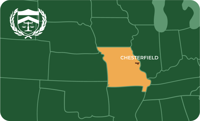 State map with Chesterfield, Missouri highlighted, showing that Cash for Arms purchases guns in Chesterfield