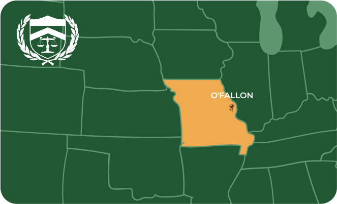 State map with O'Fallon, Missouri highlighted, showing that Cash for Arms purchases guns in O'Fallon