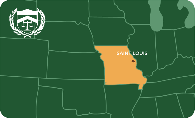 State map with Saint Louis, Missouri highlighted, showing that Cash for Arms purchases guns in Saint Louis