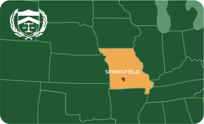 State map with Springfield, Missouri highlighted, showing that Cash for Arms purchases guns in Springfield