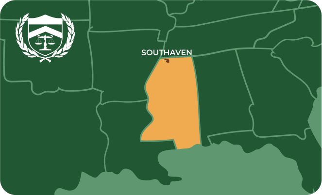 State map with Southaven, Mississippi highlighted, showing that Cash for Arms purchases guns in Southaven