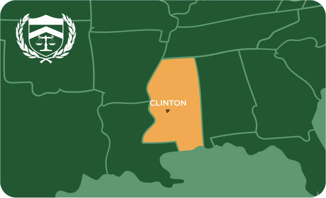 State map with Clinton, Mississippi highlighted, showing that Cash for Arms purchases guns in Clinton
