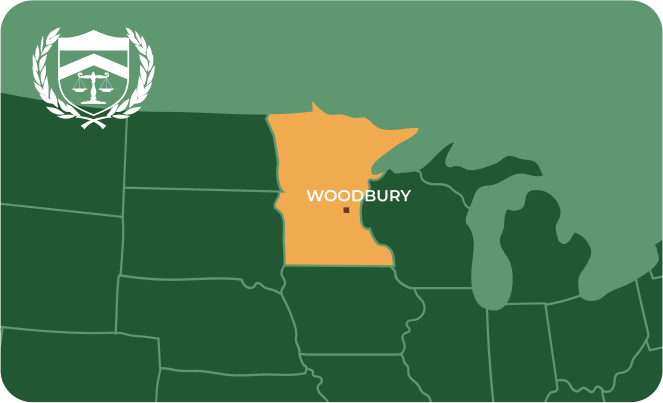 State map with Woodbury, Minnesota highlighted, showing that Cash for Arms purchases guns in Woodbury