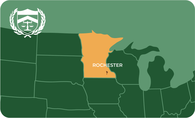 State map with Rochester, Minnesota highlighted, showing that Cash for Arms purchases guns in Rochester
