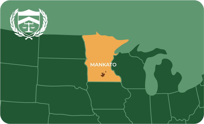 State map with Mankato, Minnesota highlighted, showing that Cash for Arms purchases guns in Mankato