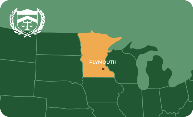 State map with Plymouth, Minnesota highlighted, showing that Cash for Arms purchases guns in Plymouth