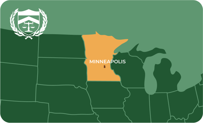 State map with Minneapolis, Minnesota highlighted, showing that Cash for Arms purchases guns in Minneapolis