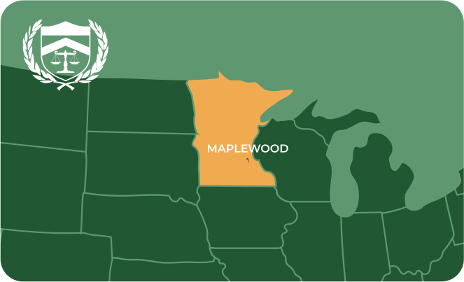 State map with Maplewood, Minnesota highlighted, showing that Cash for Arms purchases guns in Maplewood