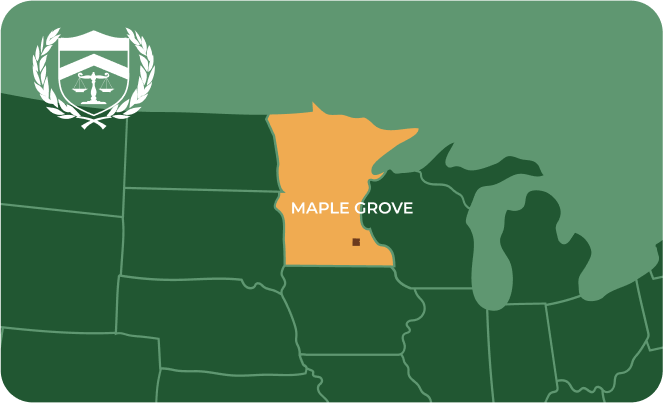 State map with Maple Grove, Minnesota highlighted, showing that Cash for Arms purchases guns in Maple Grove