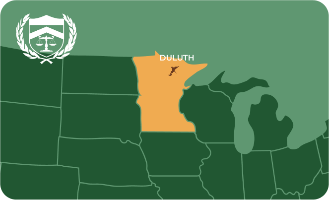 State map with Duluth, Minnesota highlighted, showing that Cash for Arms purchases guns in Duluth