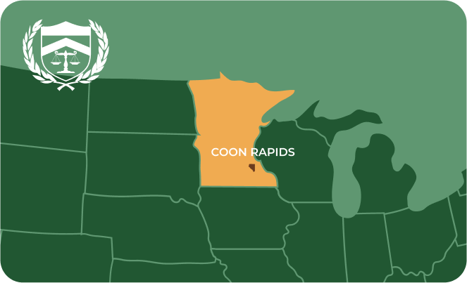 State map with Coon Rapids, Minnesota highlighted, showing that Cash for Arms purchases guns in Coon Rapids