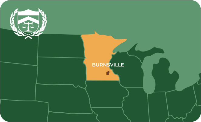 State map with Burnsville, Minnesota highlighted, showing that Cash for Arms purchases guns in Burnsville