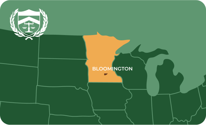 State map with Bloomington, Minnesota highlighted, showing that Cash for Arms purchases guns in Bloomington
