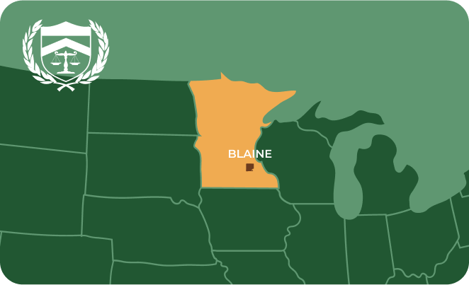 State map with Blaine, Minnesota highlighted, showing that Cash for Arms purchases guns in Blaine
