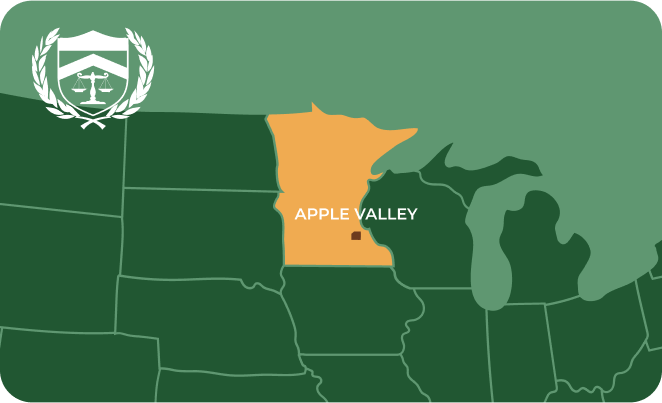 State map with Apple Valley, Minnesota highlighted, showing that Cash for Arms purchases guns in Apple Valley