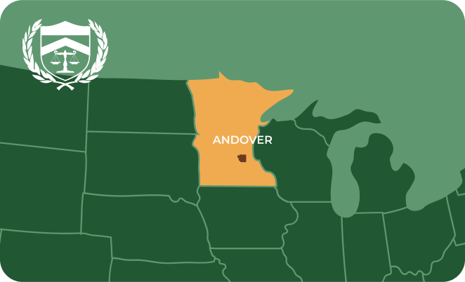 State map with Andover, Minnesota highlighted, showing that Cash for Arms purchases guns in Andover