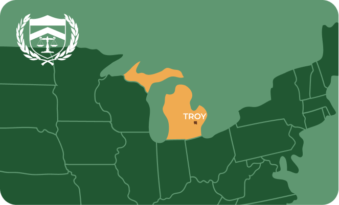 State map with Troy, Michigan highlighted, showing that Cash for Arms purchases guns in Troy