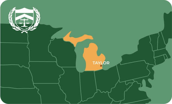 State map with Taylor, Michigan highlighted, showing that Cash for Arms purchases guns in Taylor