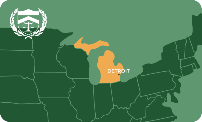 State map with Detroit, Michigan highlighted, showing that Cash for Arms purchases guns in Detroit