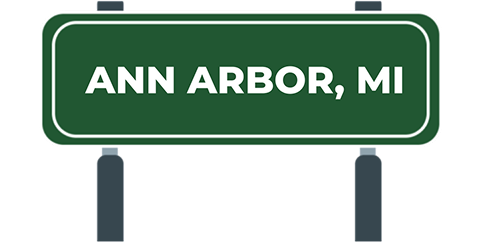 Picture of Ann Arbor, Michigan City Map with Ann Arbor sign on it and places that we buy guns from.