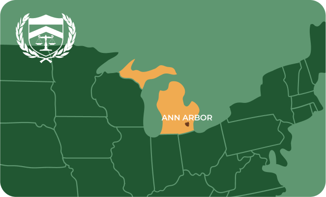 State map with Ann Arbor, Michigan highlighted, showing that Cash for Arms purchases guns in Ann Arbor