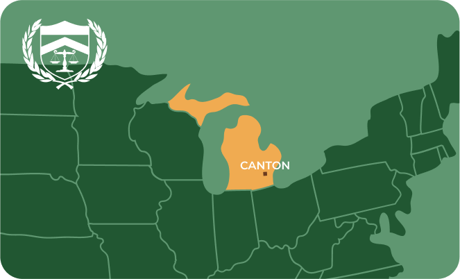 State map with Canton, Michigan highlighted, showing that Cash for Arms purchases guns in Canton