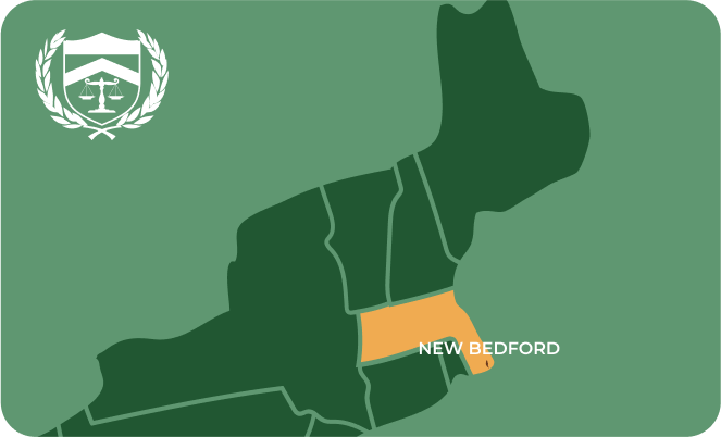State map with New Bedford, Massachusetts highlighted, showing that Cash for Arms purchases guns in New Bedford