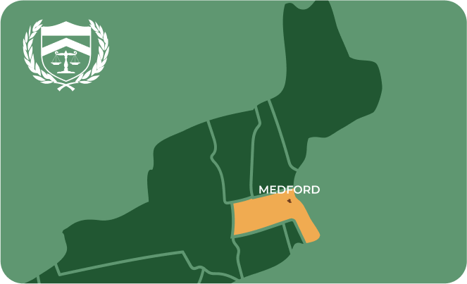 State map with Medford, Massachusetts highlighted, showing that Cash for Arms purchases guns in Medford