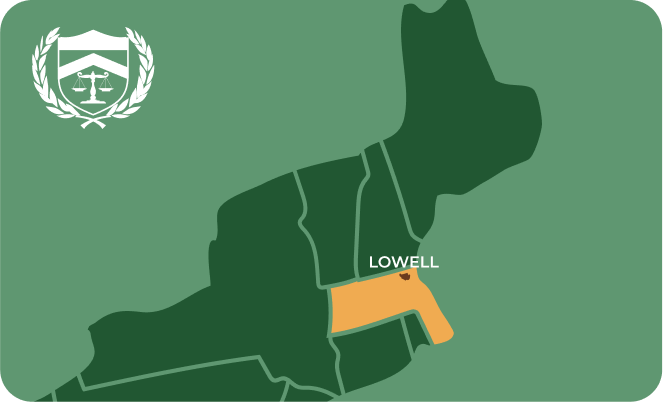 State map with Lowell, Massachusetts highlighted, showing that Cash for Arms purchases guns in Lowell